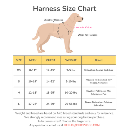 CHICWOOF Macaron Harness Size chart