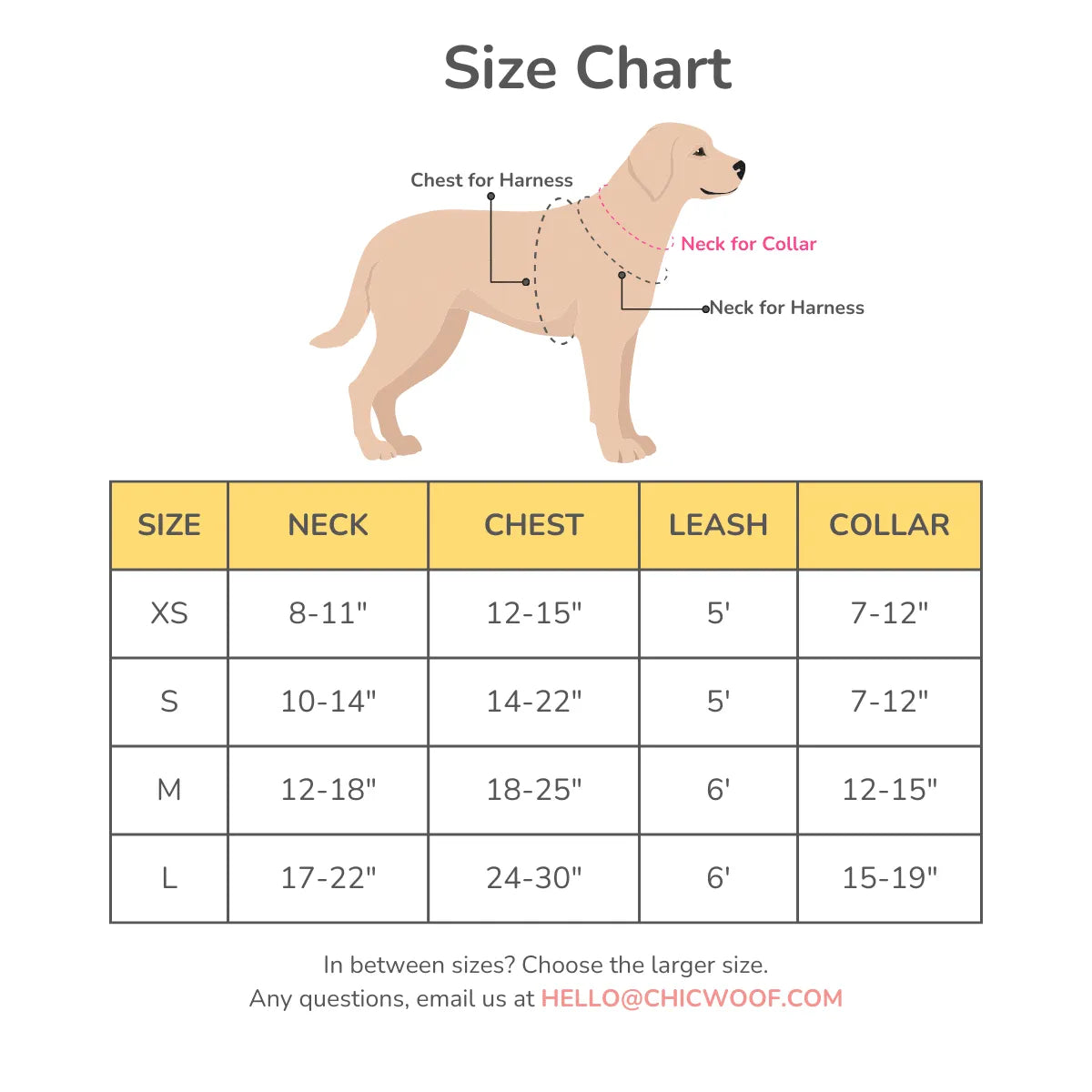 Chicwoof No Pull Dog Harness Walk Kit Size Chart